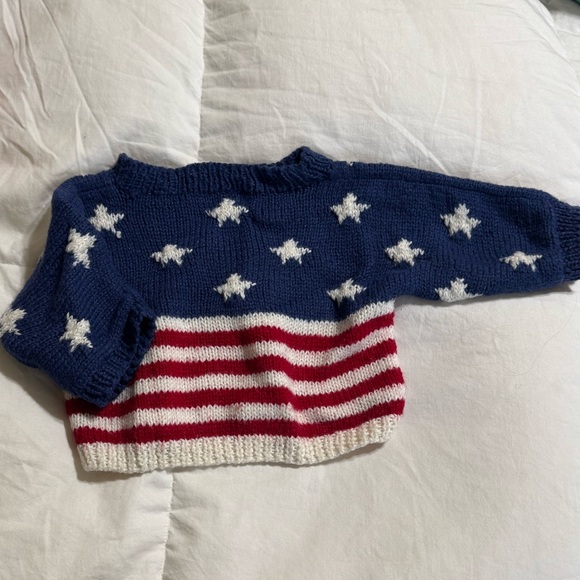 Hand Knit American Flag Baby Sweater 0-6 Months - Picture 2 of 4